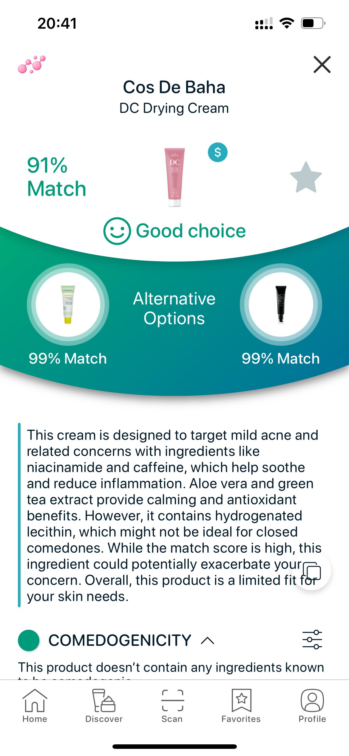 Cos De Baha DC Drying Cream review in SkinBuddy — caffeine face cream