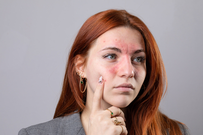Eczema flare up on face with visible redness and compromised skin barrier