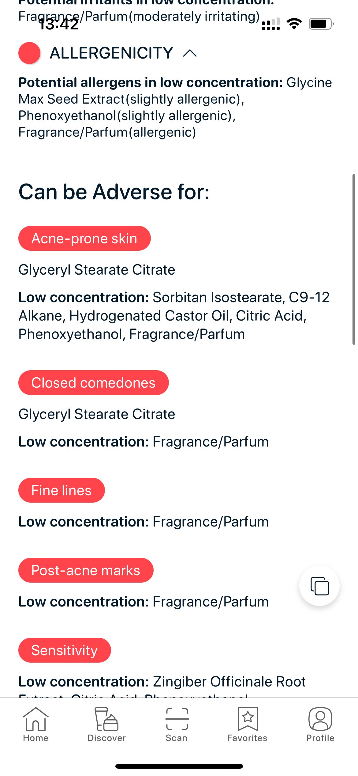 SkinBuddy analysis flagging comedogenic ingredients that may clog pores and worsen gym acne.
