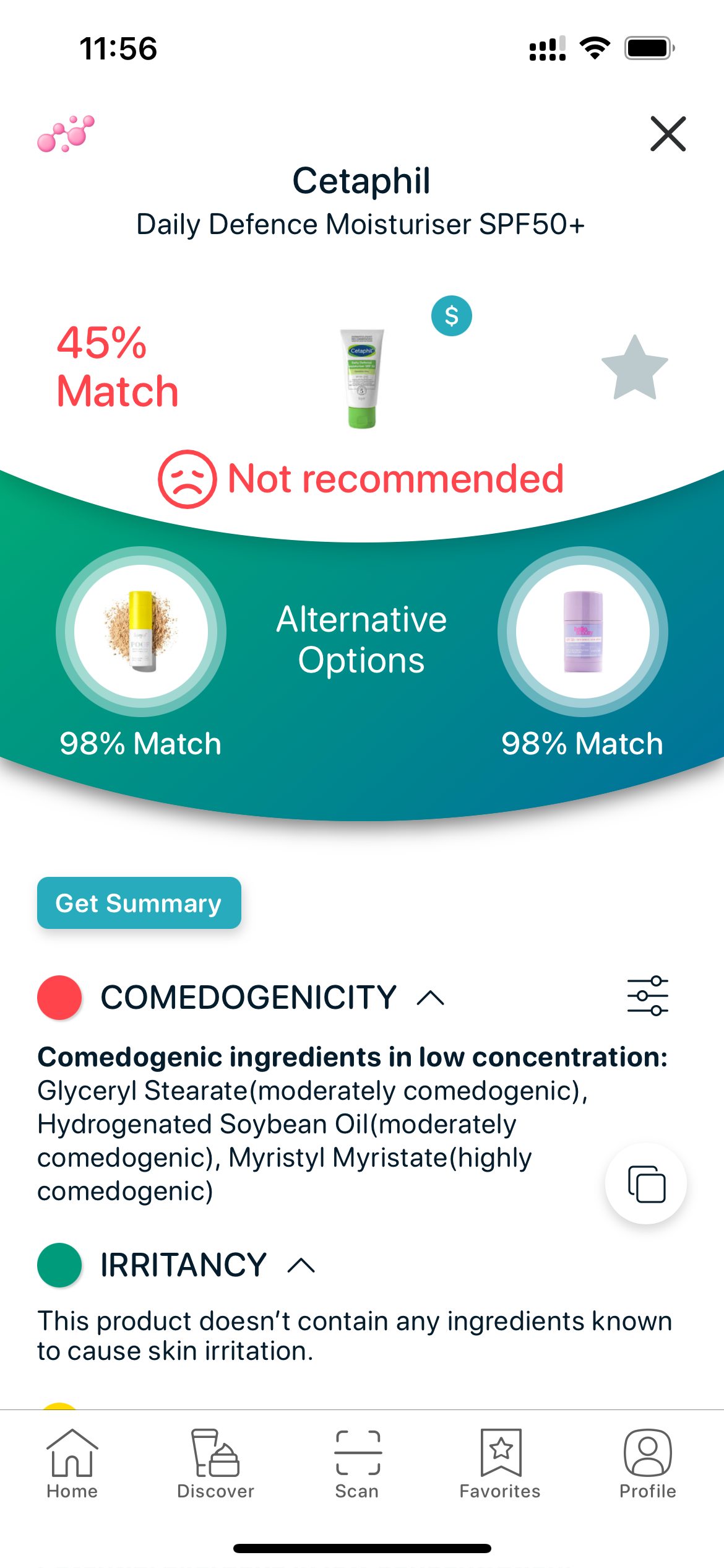 High-comedogenic sunscreen example flagged by SkinBuddy