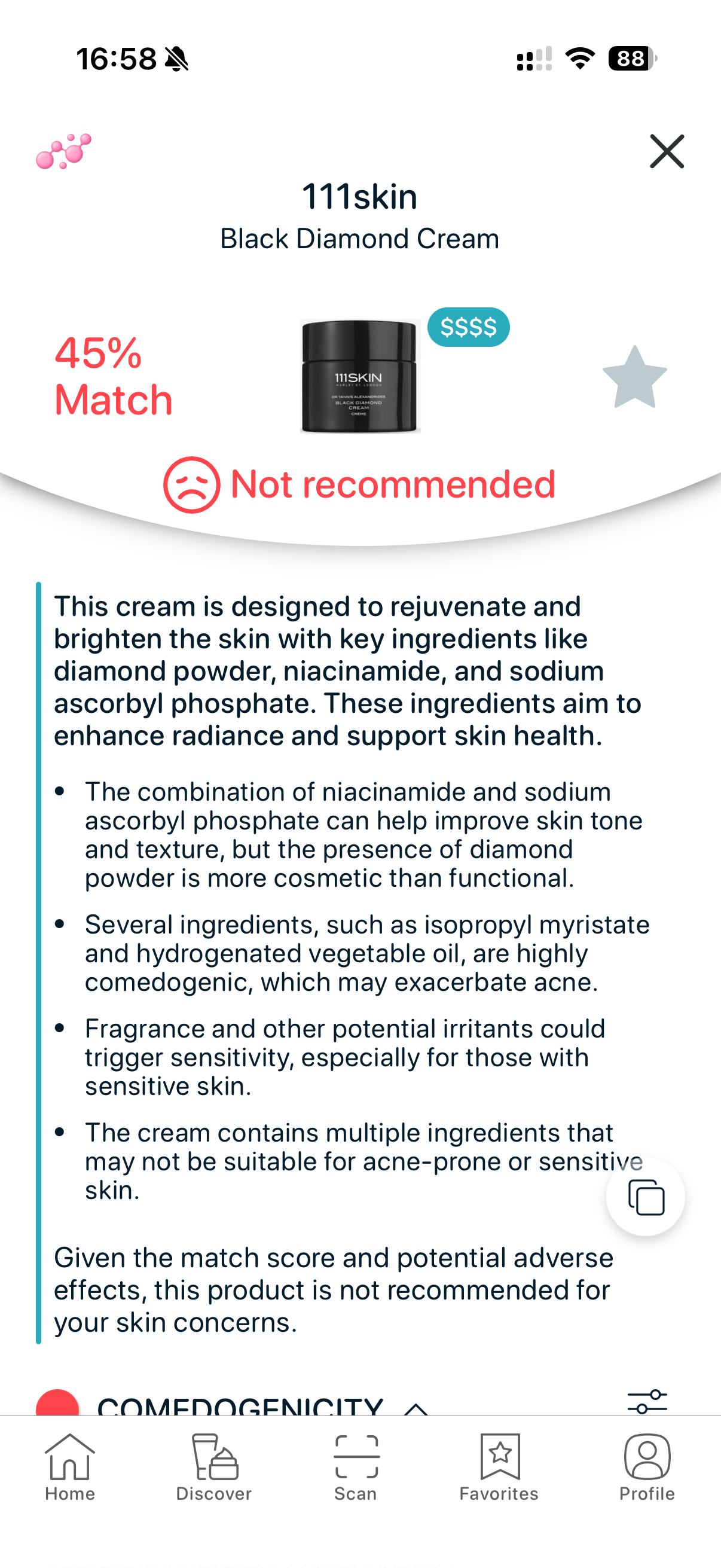 Skincare product review screen helping users understand breakouts after starting a new moisturizer.