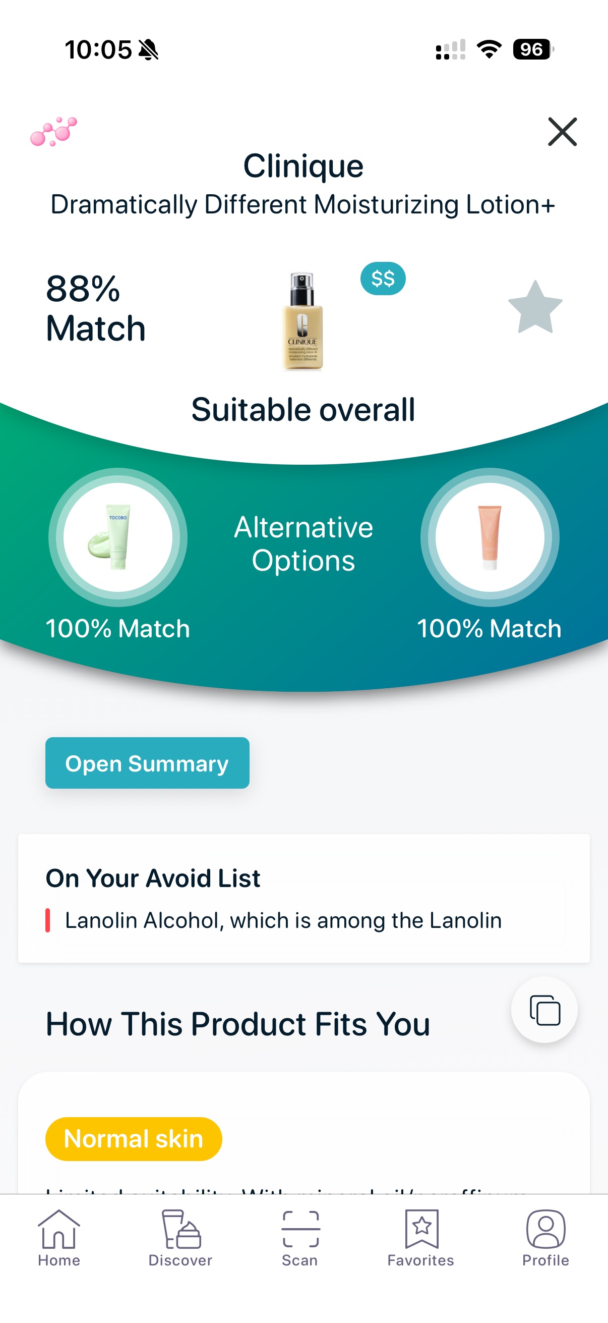 Skincare ingredient analysis showing lanolin alcohol in moisturizer avoid list