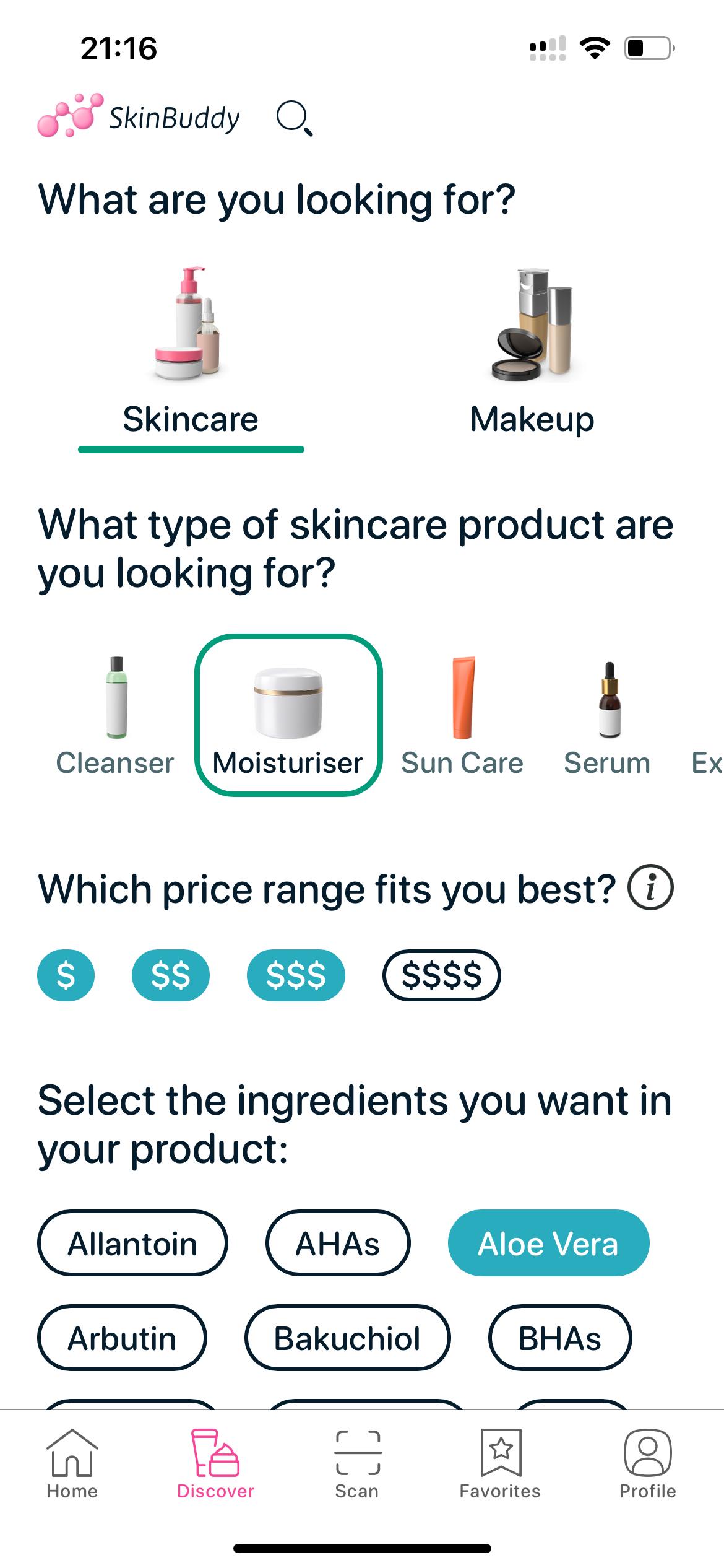 SkinBuddy smart filter page first part