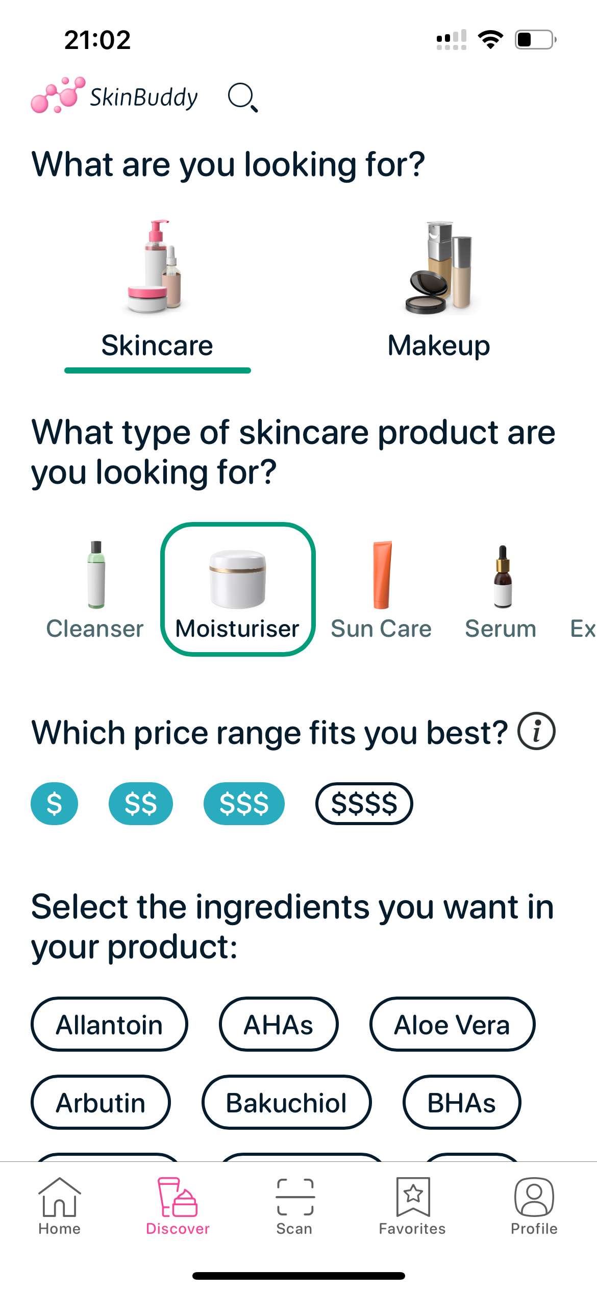 SkinBuddy smart filter page first part