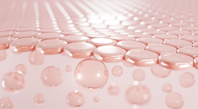 3D illustration of a healthy skin barrier with lipid layers and moisture droplets representing hydration and protection.