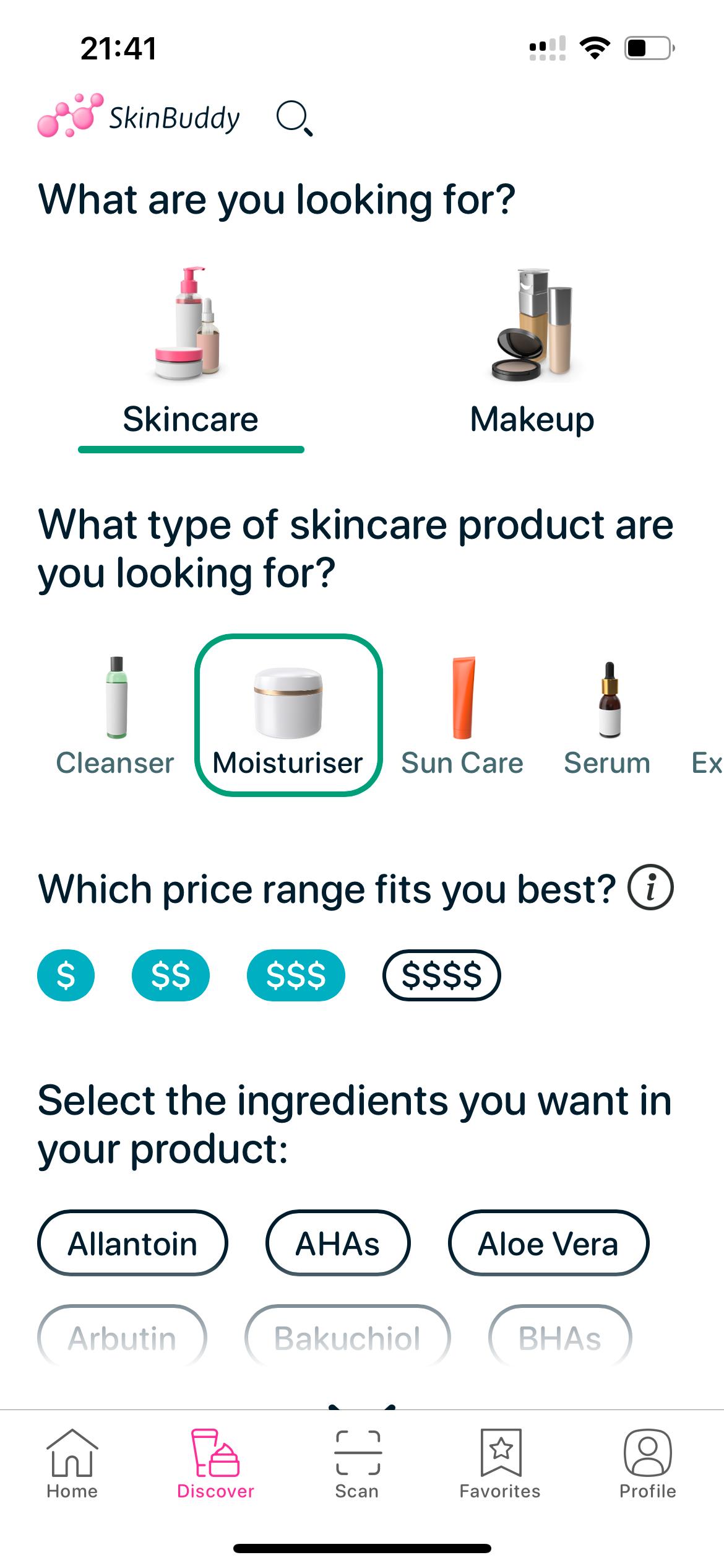 SkinBuddy smart filter page first part