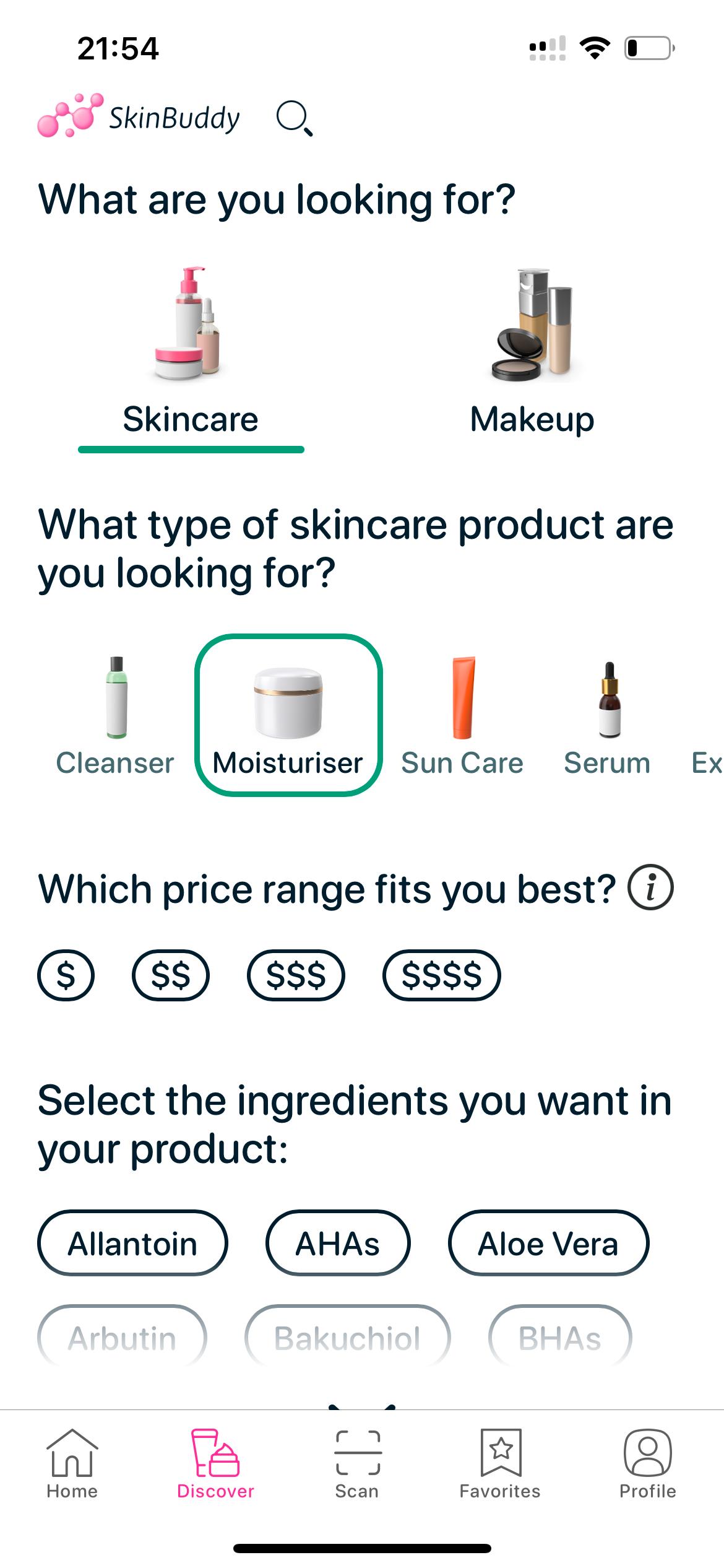 SkinBuddy smart filter page first part