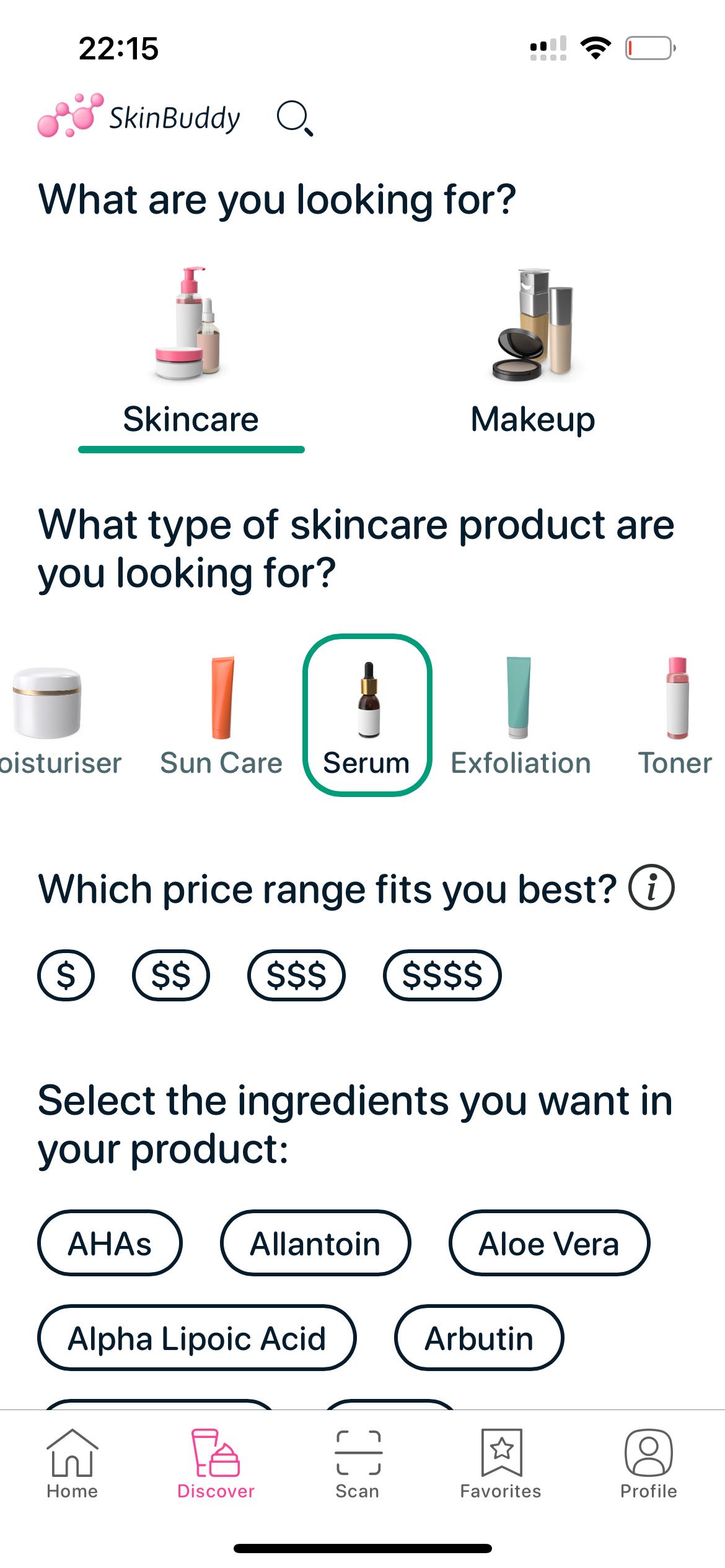 SkinBuddy smart filter page first part