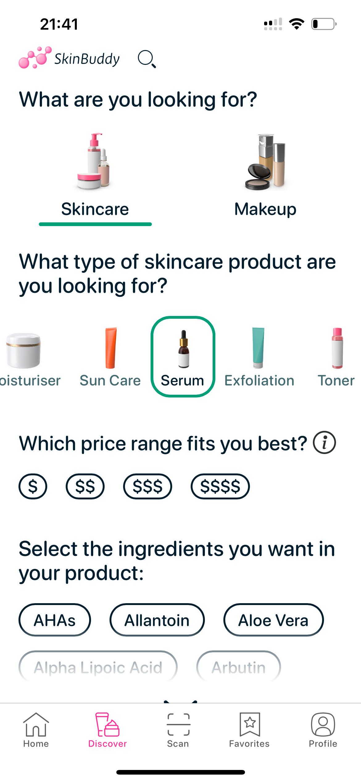 SkinBuddy smart filter page first part