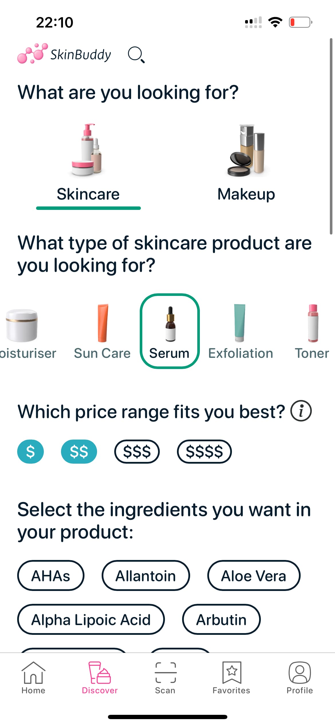 SkinBuddy smart filter page first part