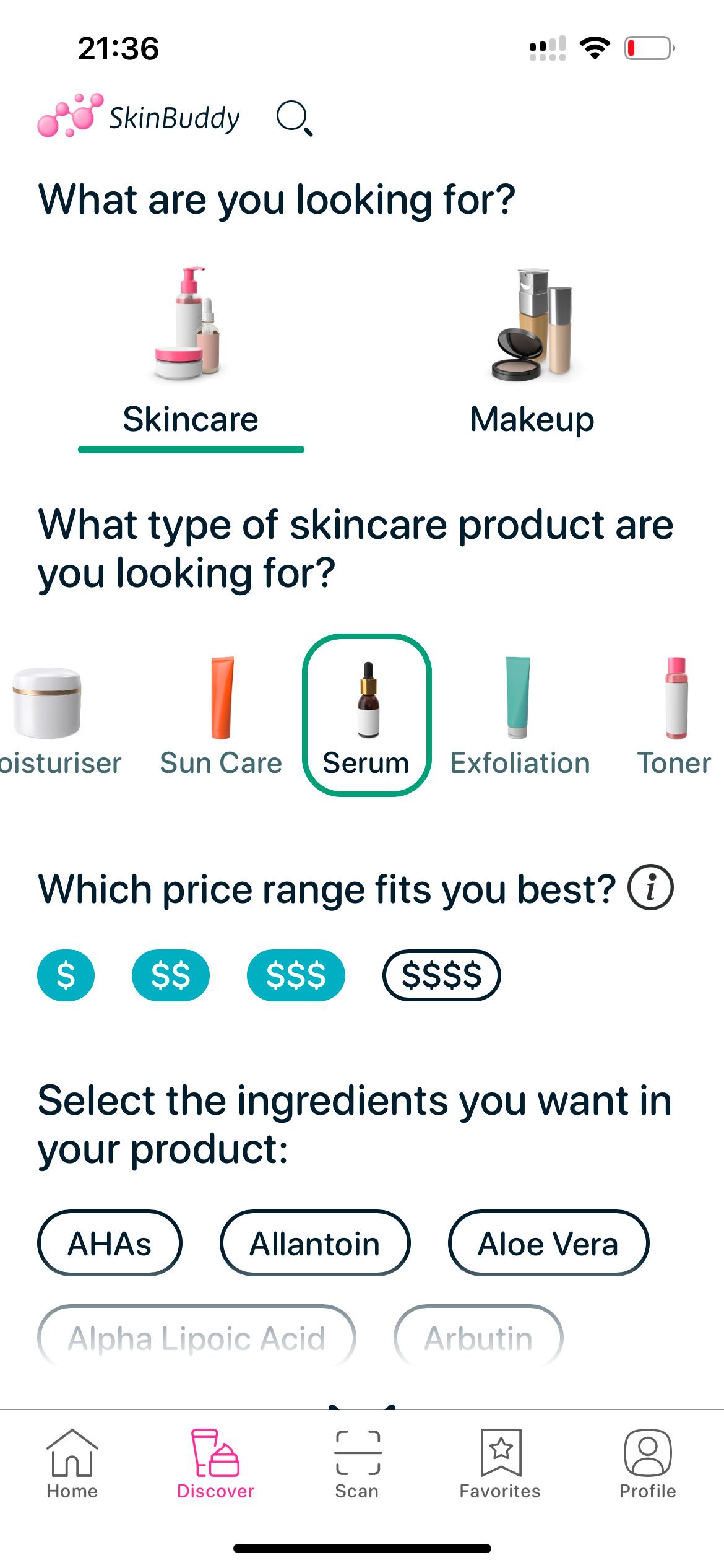 SkinBuddy smart filter page first part