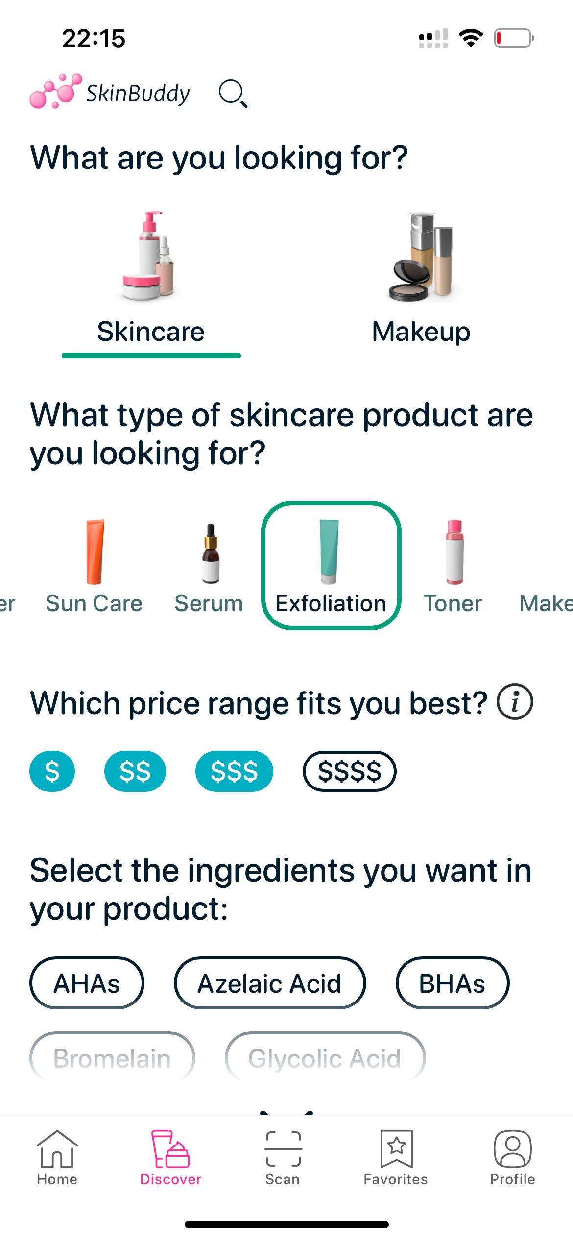 SkinBuddy smart filter page first part