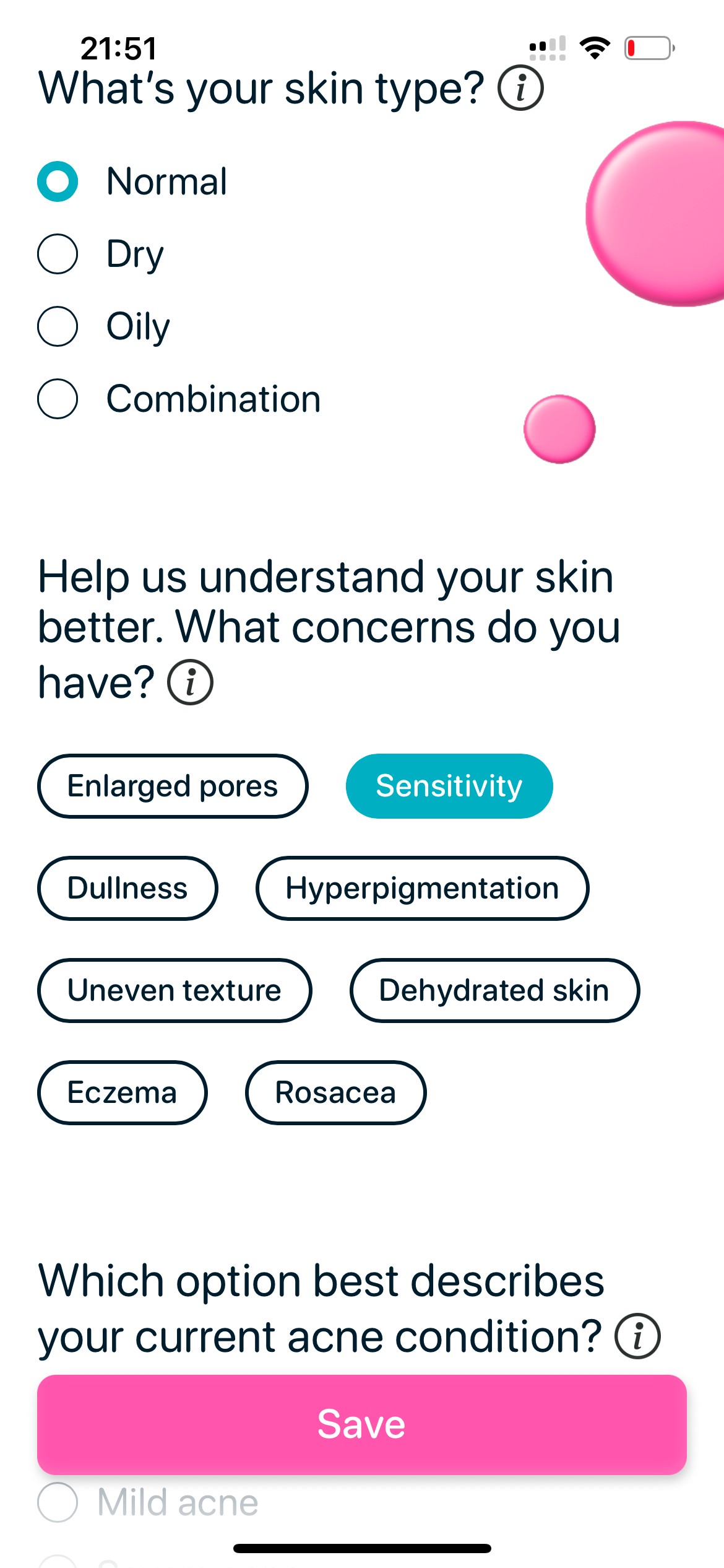 SkinBuddy profile setup for sensitive skin care