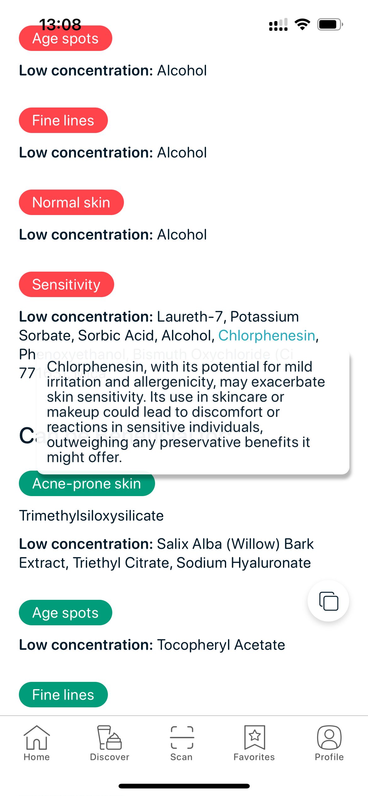 Chlorphenesin sensitivity warning — potential allergenic effects in skincare