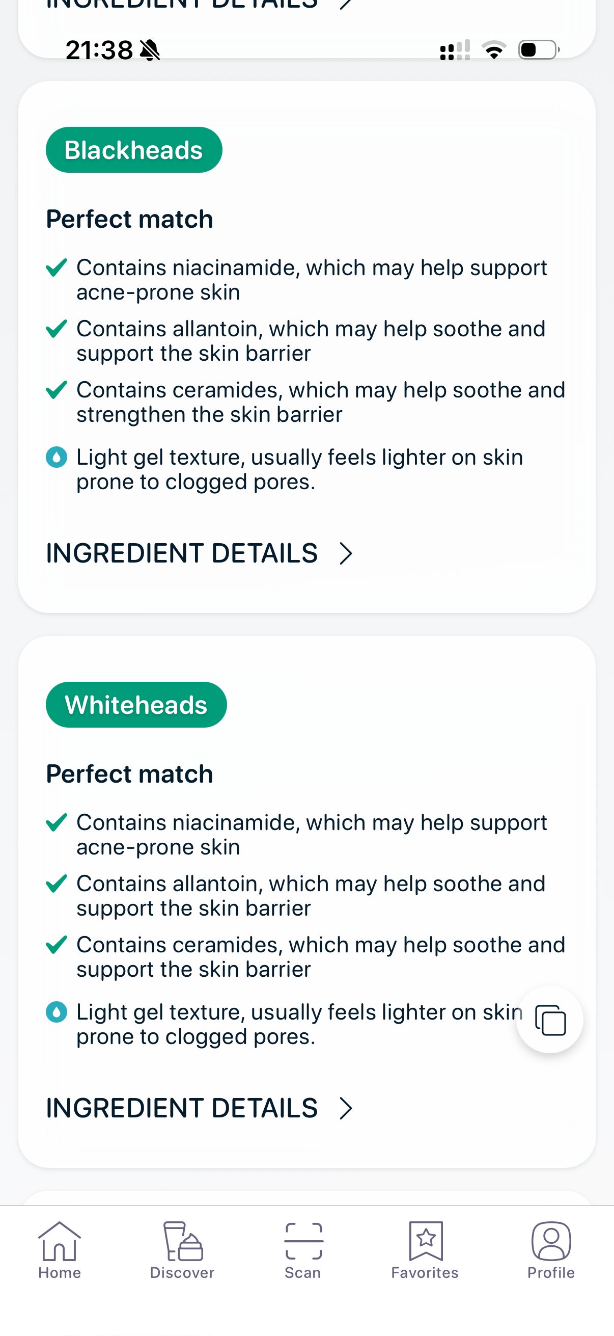 Skincare ingredient analysis showing comedogenic ingredients that may cause blackheads and clogged pores