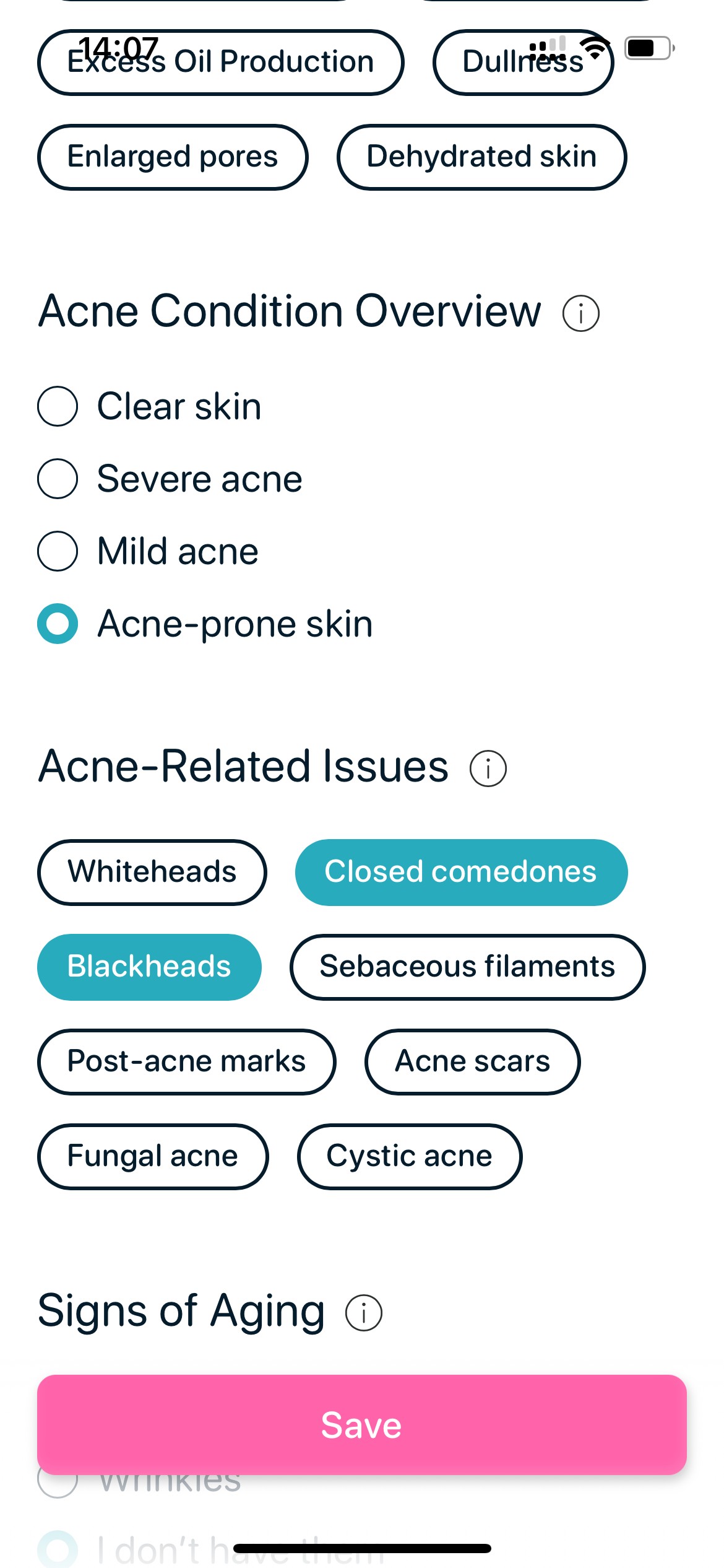 Set up acne-prone skin in the SkinBuddy app to see personalized skincare and ingredient analysis results.